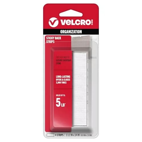 VELCRO Brand Sticky Back Strips White 3.5 in x 0.75 in (4 Count) | Strong Adhesive Hook and Loop Fasteners for Organization thumbnail 1