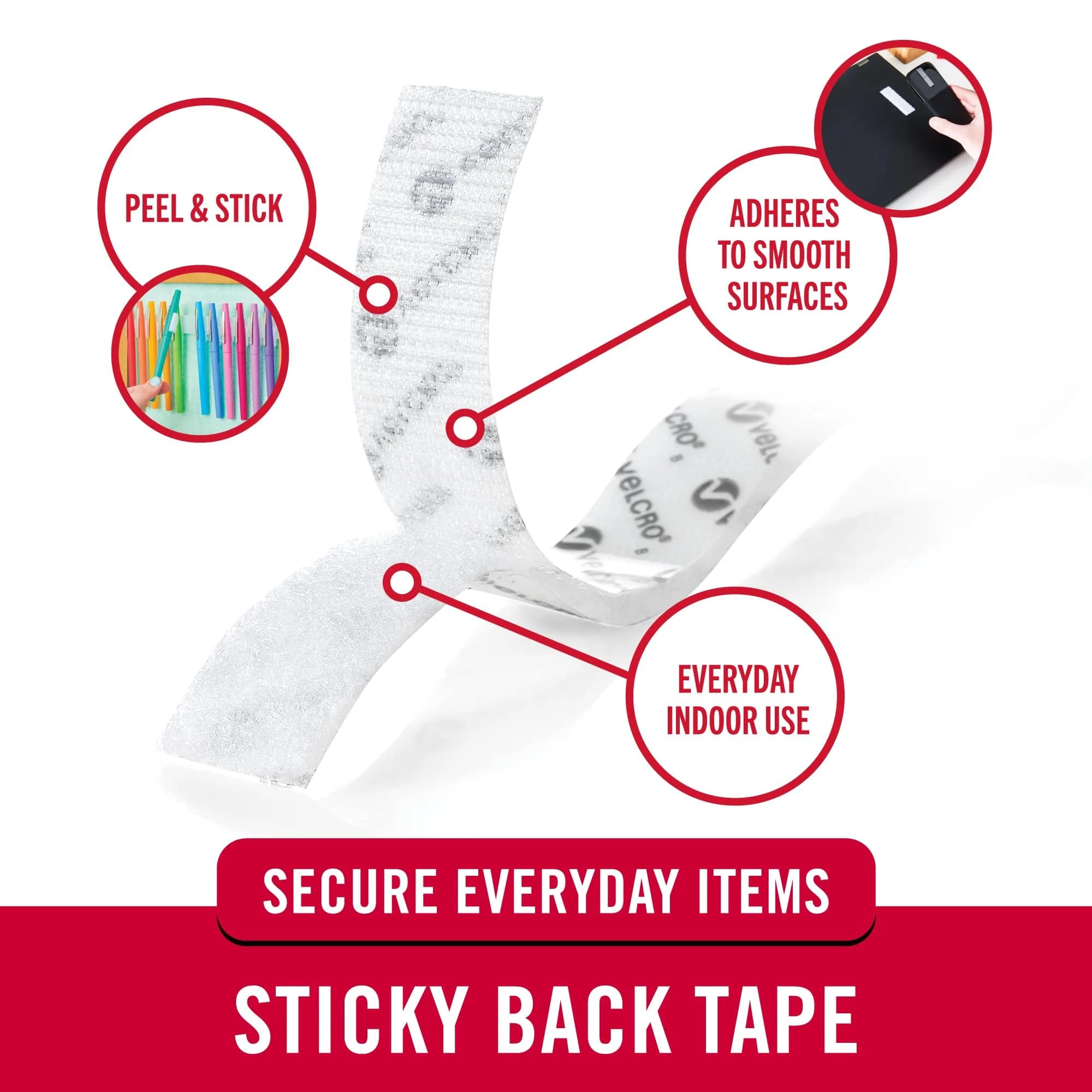VELCRO Brand Sticky Back Strips White 3.5 in x 0.75 in (4 Count) | Strong Adhesive Hook and Loop Fasteners for Organization thumbnail 2