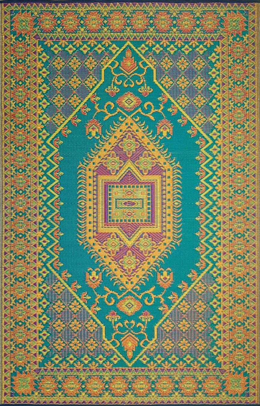 Mad Mats Outdoor Rug 6' x 9' Reversible Plastic Mat Aqua | Fade-Proof, Recycled Plastic, UV Protected — Aqua