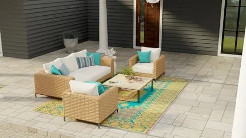Mad Mats Outdoor Rug 6' x 9' Reversible Plastic Mat Aqua | Fade-Proof, Recycled Plastic, UV Protected thumbnail 4