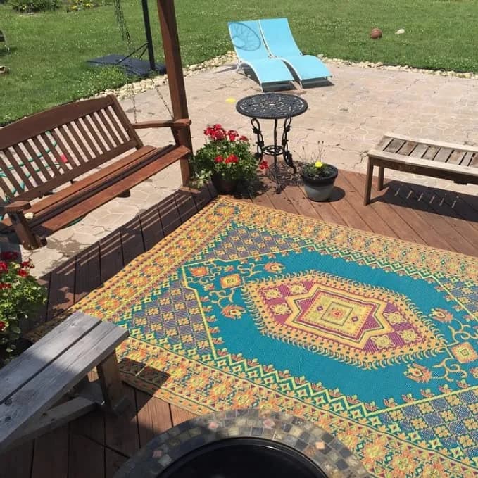Mad Mats Outdoor Rug 6' x 9' Reversible Plastic Mat Aqua | Fade-Proof, Recycled Plastic, UV Protected thumbnail 6