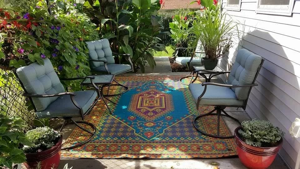 Mad Mats Outdoor Rug 6' x 9' Reversible Plastic Mat Aqua | Fade-Proof, Recycled Plastic, UV Protected thumbnail 7