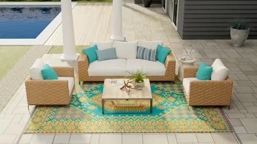 Mad Mats Outdoor Rug 6' x 9' Reversible Plastic Mat Aqua | Fade-Proof, Recycled Plastic, UV Protected thumbnail 2