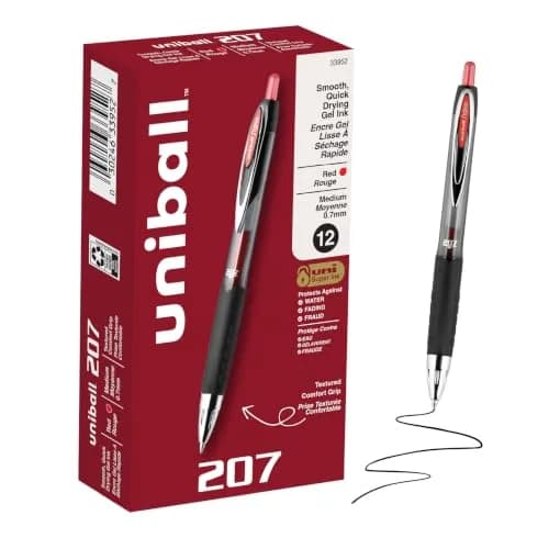 Uni-Ball 207 Gel Pens, Red Ink, 0.7mm Medium Point, Retractable | Reliable, Water-Resistant Ink thumbnail 1