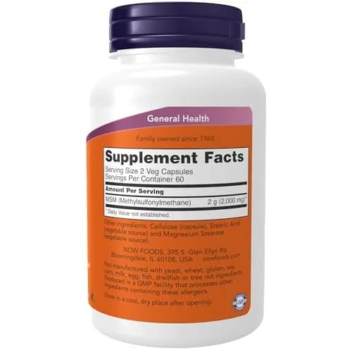 NOW Foods MSM (Methylsulfonylmethane) 1,000 mg 120 Veg Capsules | Supports Joint Health & Connective Tissue thumbnail 2