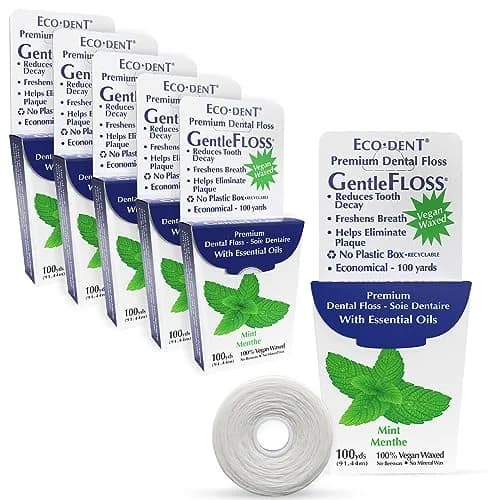 Eco-Dent GentleFloss Dental Floss, Waxed, Mint | Vegan Plant-Based Wax, Recyclable Packaging thumbnail 1