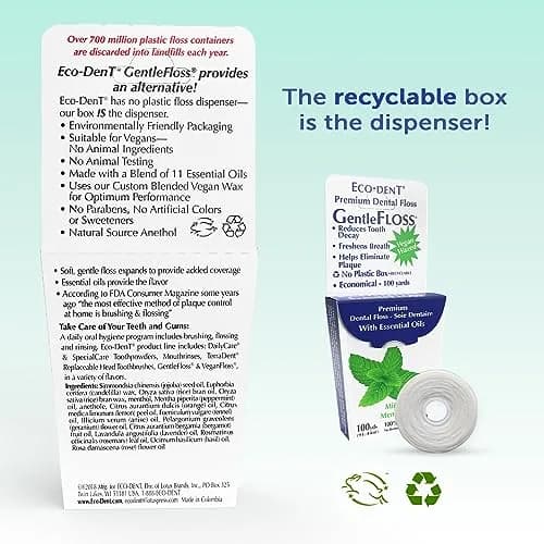 Eco-Dent GentleFloss Dental Floss, Waxed, Mint | Vegan Plant-Based Wax, Recyclable Packaging thumbnail 2