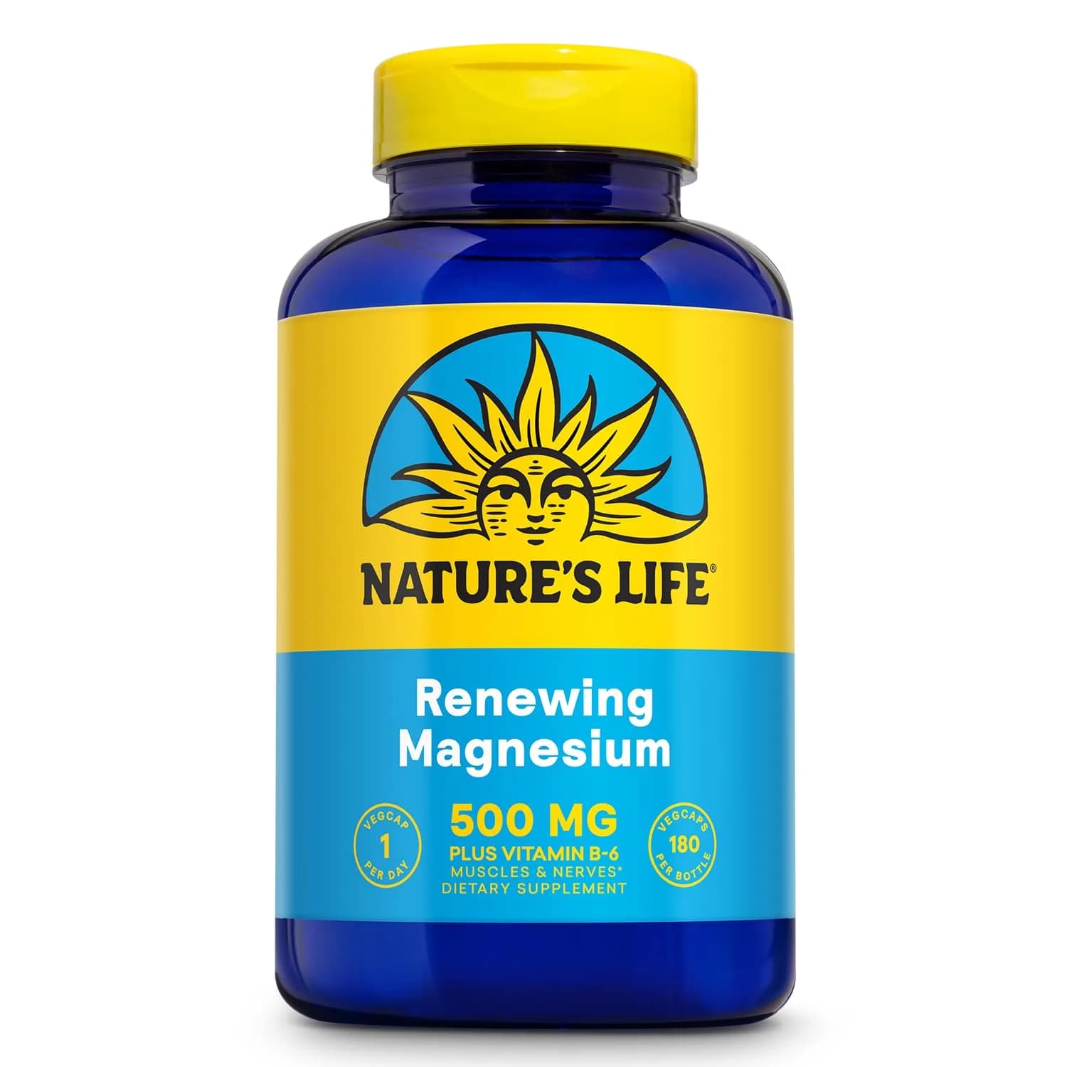 Nature's Life Magnesium 500 mg + Vitamin B-6 | Supports Muscles & Nerves, Lab Verified, 180 VegCaps — Capsules