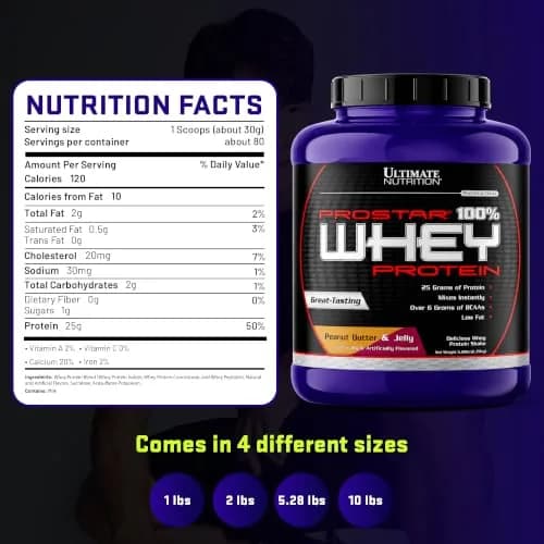 Ultimate Nutrition Prostar Whey Protein Isolate PB&J 2 lb | 25g Protein, Low Carb, Fast Absorbing thumbnail 7