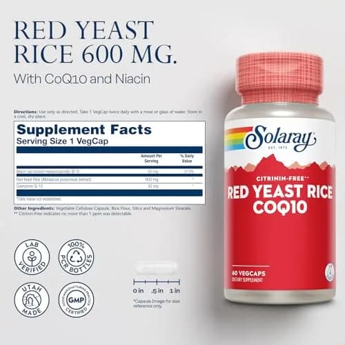SOLARAY Red Yeast Rice with CoQ10 & Niacin | Supports Cardiovascular Health, Citrinin-Free, 60 VegCaps thumbnail 2
