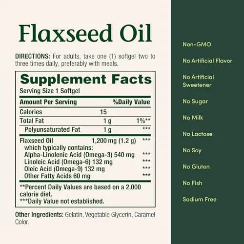 Nature's Bounty Flaxseed and Omega 3 1200mg | Supports Heart & Cell Energy thumbnail 5