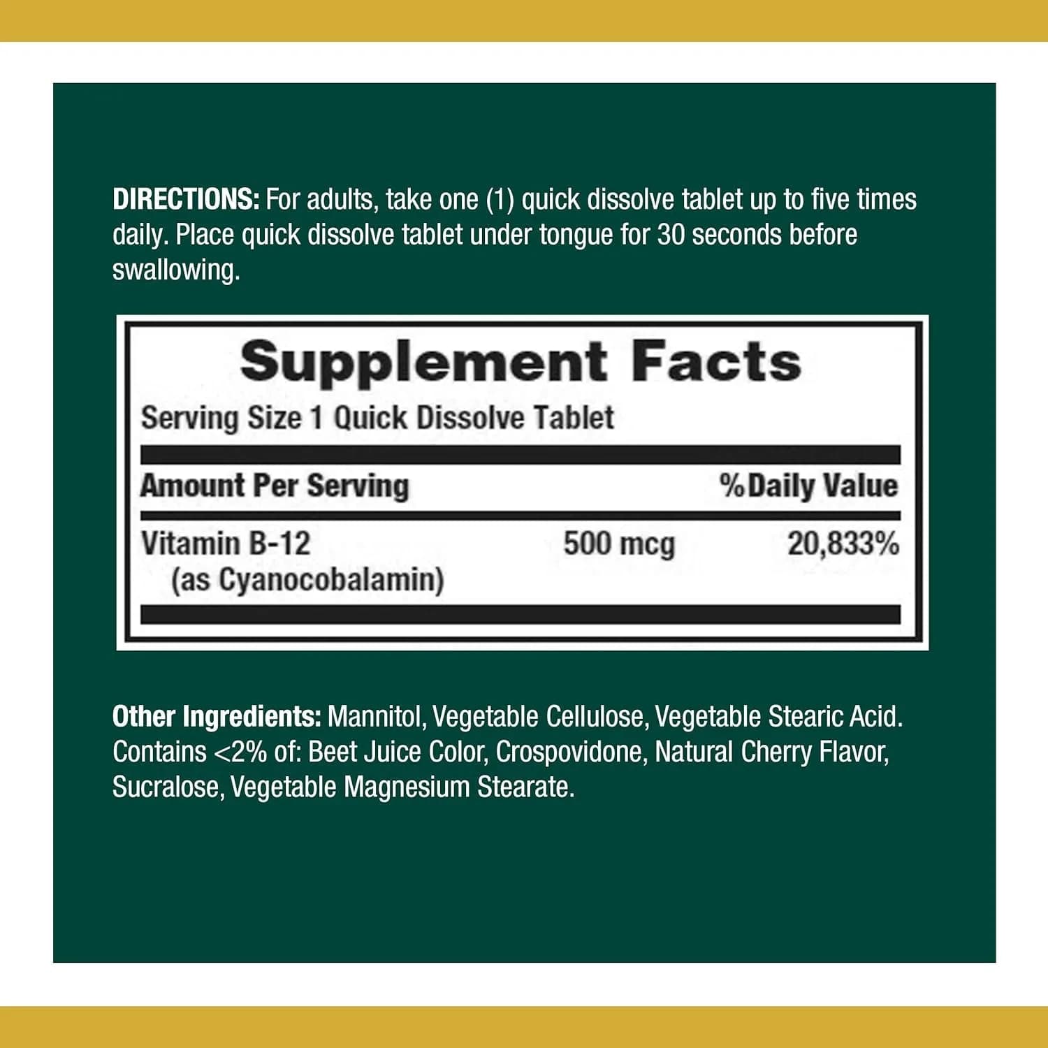 Nature's Bounty Vitamin B-12 500 mcg Microlozenges, 200 Count (Pack of 1) | Energy Metabolism & Nervous System Health - view 2