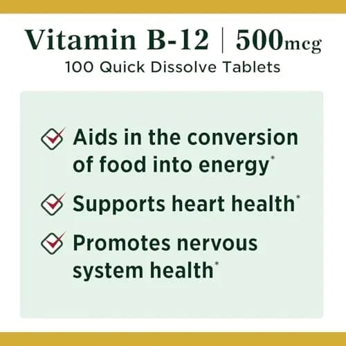 Nature's Bounty Vitamin B-12 500 mcg Microlozenges, 200 Count (Pack of 1) | Energy Metabolism & Nervous System Health thumbnail 3
