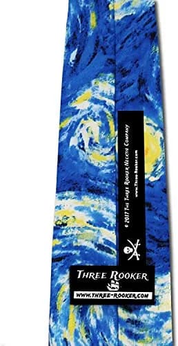 Three Rooker Starry Night Ties Art Vincent van Gogh Neck Ties | Classic Microfiber Design, 57 Inches, Blue thumbnail 4