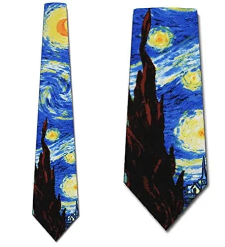 Three Rooker Starry Night Ties Art Vincent van Gogh Neck Ties | Classic Microfiber Design, 57 Inches, Blue thumbnail 2