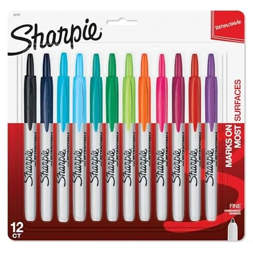 Sharpie Retractable Fine Tip Permanent Markers, Assorted Colors, 12 Count | Bold, Water-Resistant Ink thumbnail 1