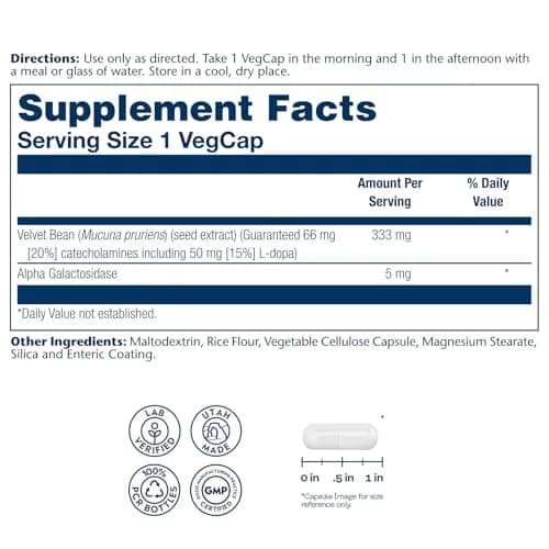 SOLARAY Dopabean 333mg Mucuna Pruriens L-Dopa Wellness Support Supplement 60 Servings thumbnail 2