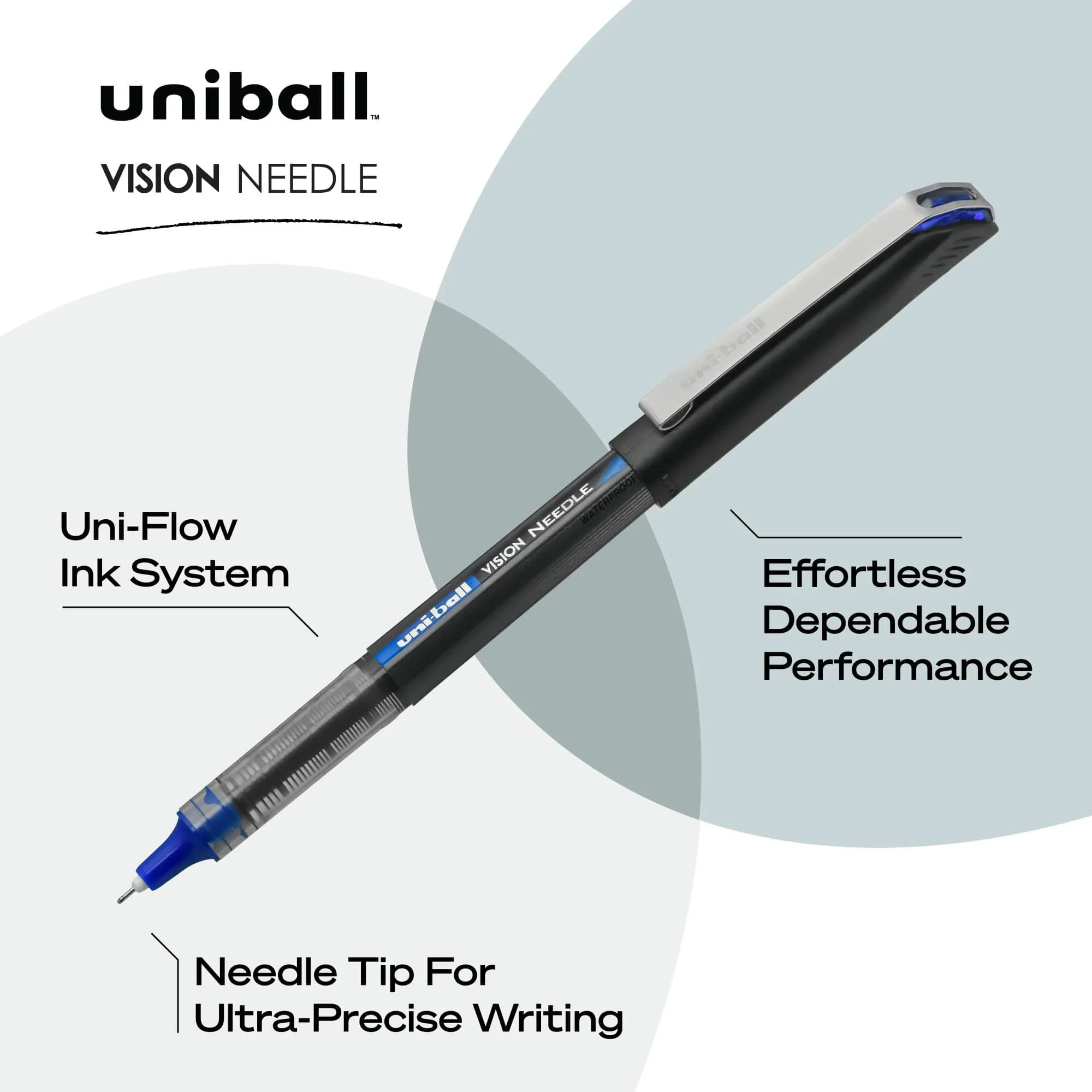 Uni-Ball Vision Needle Rollerball Pens, Micro Point (0.5mm), Blue, 12 Pack | Smooth Ink Flow - view 3