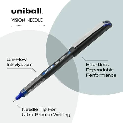 Uni-Ball Vision Needle Rollerball Pens, Micro Point (0.5mm), Blue, 12 Pack | Smooth Ink Flow thumbnail 3