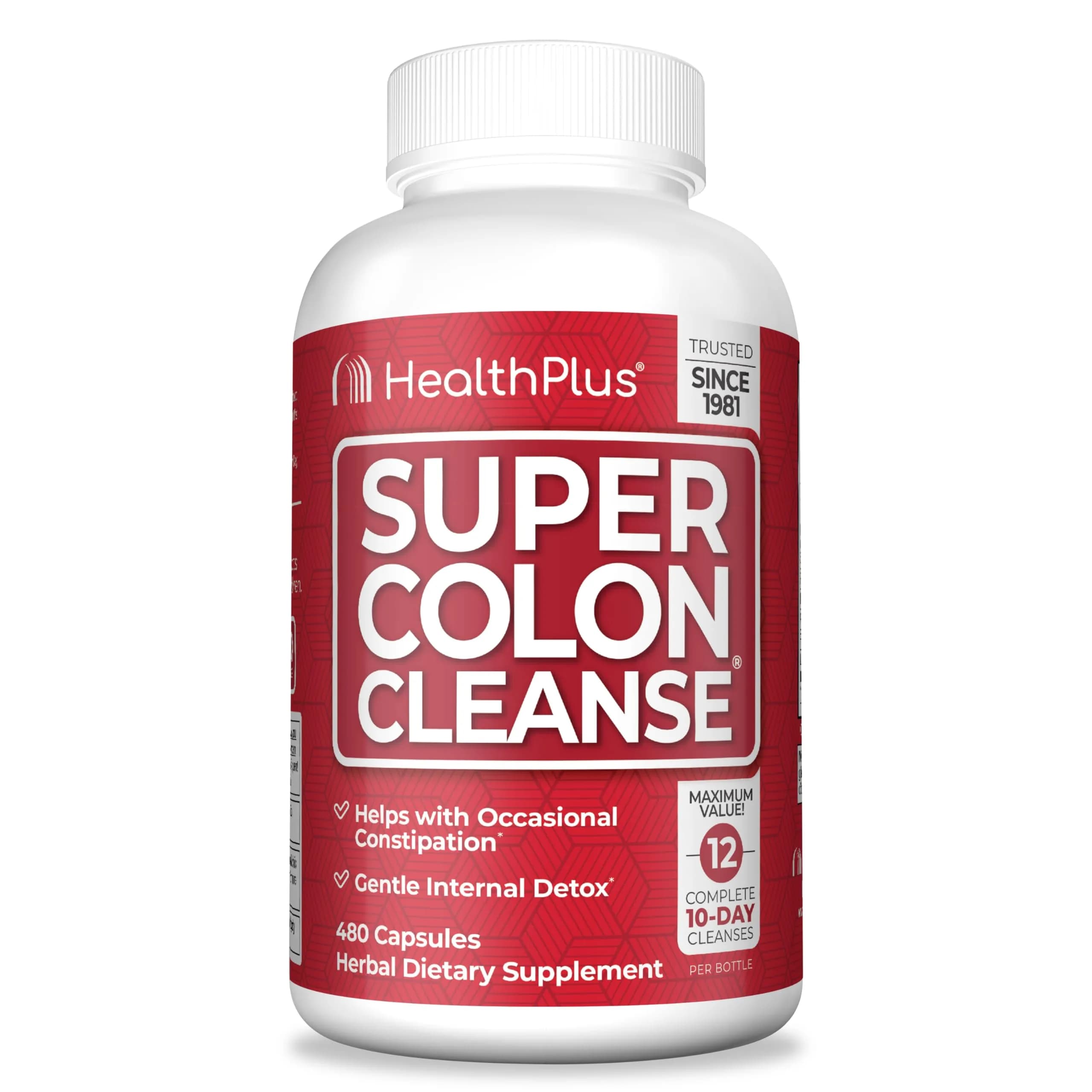 Health Plus Super Colon Cleanse 480 Capsules | 120 Day Supply, Gentle Gut Cleanse Detox - main product image