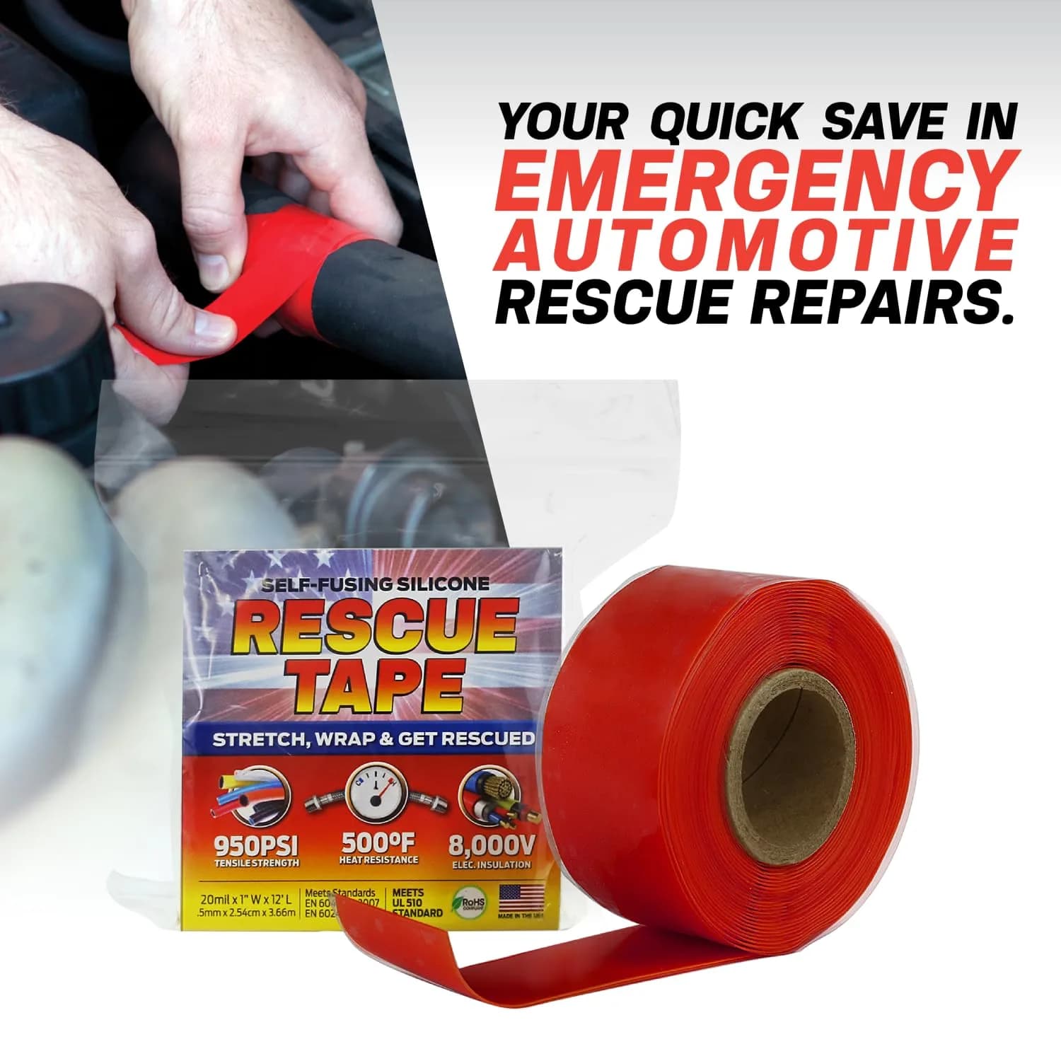 Bond It Rescue Tape Self-Fusing Silicone Repair Tape 20.3 cm (1 in) x 3.66 m (12 ft) Blue | Seals Leaks & Insulates Electricals - view 6