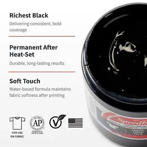 Speedball Fabric Screen Printing Ink, Black, 237ml (8 fl oz) | Vibrant Colors for T-Shirt & Silkscreen Printmaking thumbnail 2
