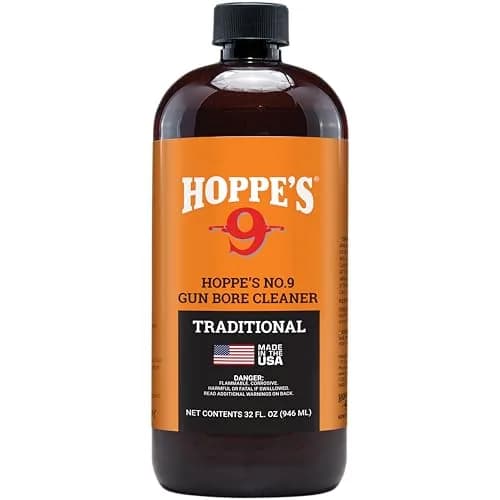 Hoppe's No. 9 Gun Bore Cleaning Solvent 946ml (1 Quart) | Deep Penetrating Formula for Powder, Lead, and Rust Removal — Gun Bore Cleaner, 32 oz Bottle