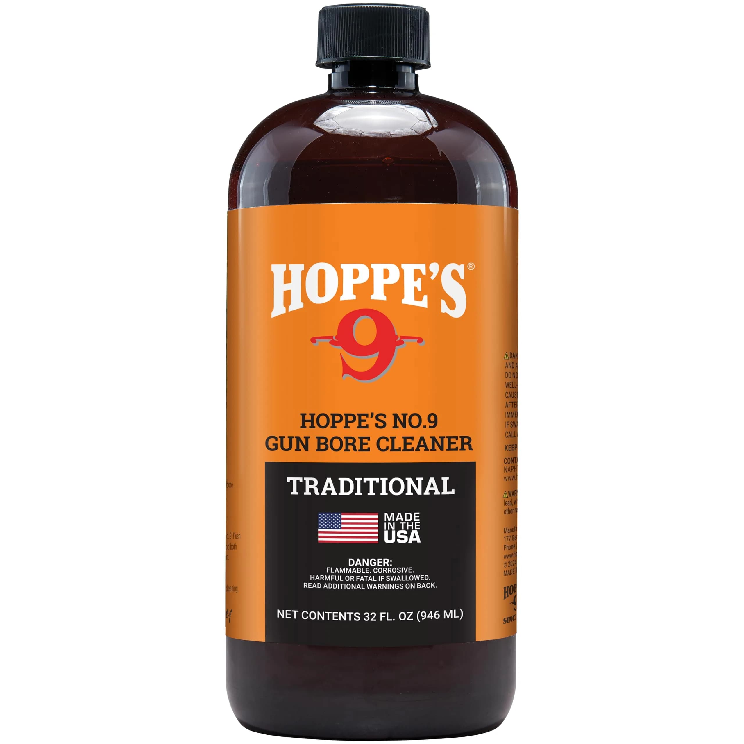 Hoppe's No. 9 Gun Bore Cleaning Solvent 946ml (1 Quart) | Deep Penetrating Formula for Powder, Lead, and Rust Removal