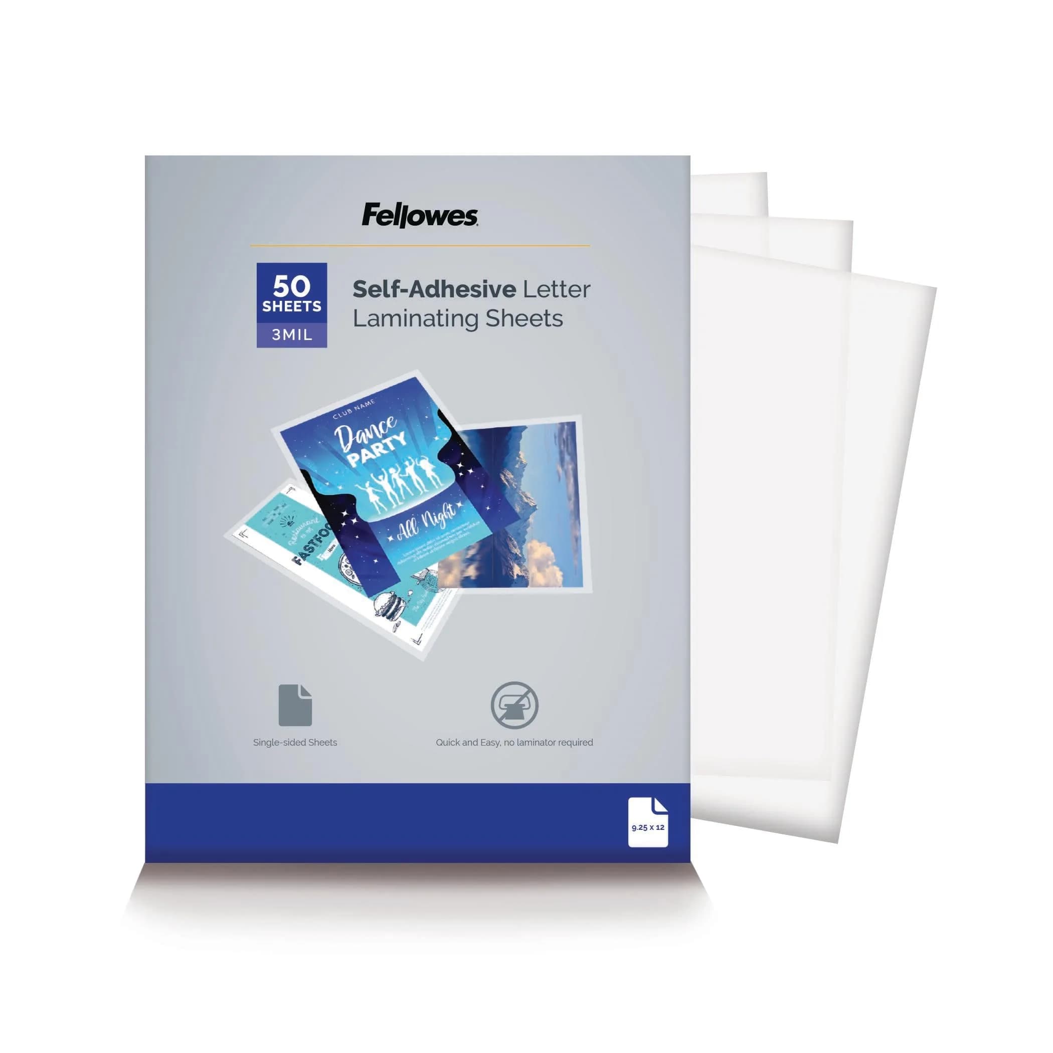 Fellowes Self-Adhesive Laminating Sheets, Letter Size, 3 Mil, 50pk | Easy to Use, No Machine Needed, Protects & Enhances Documents — Clear