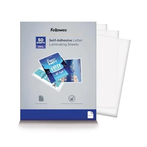 Fellowes Self-Adhesive Laminating Sheets, Letter Size, 3 Mil, 50pk | Easy to Use, No Machine Needed, Protects & Enhances Documents thumbnail 1