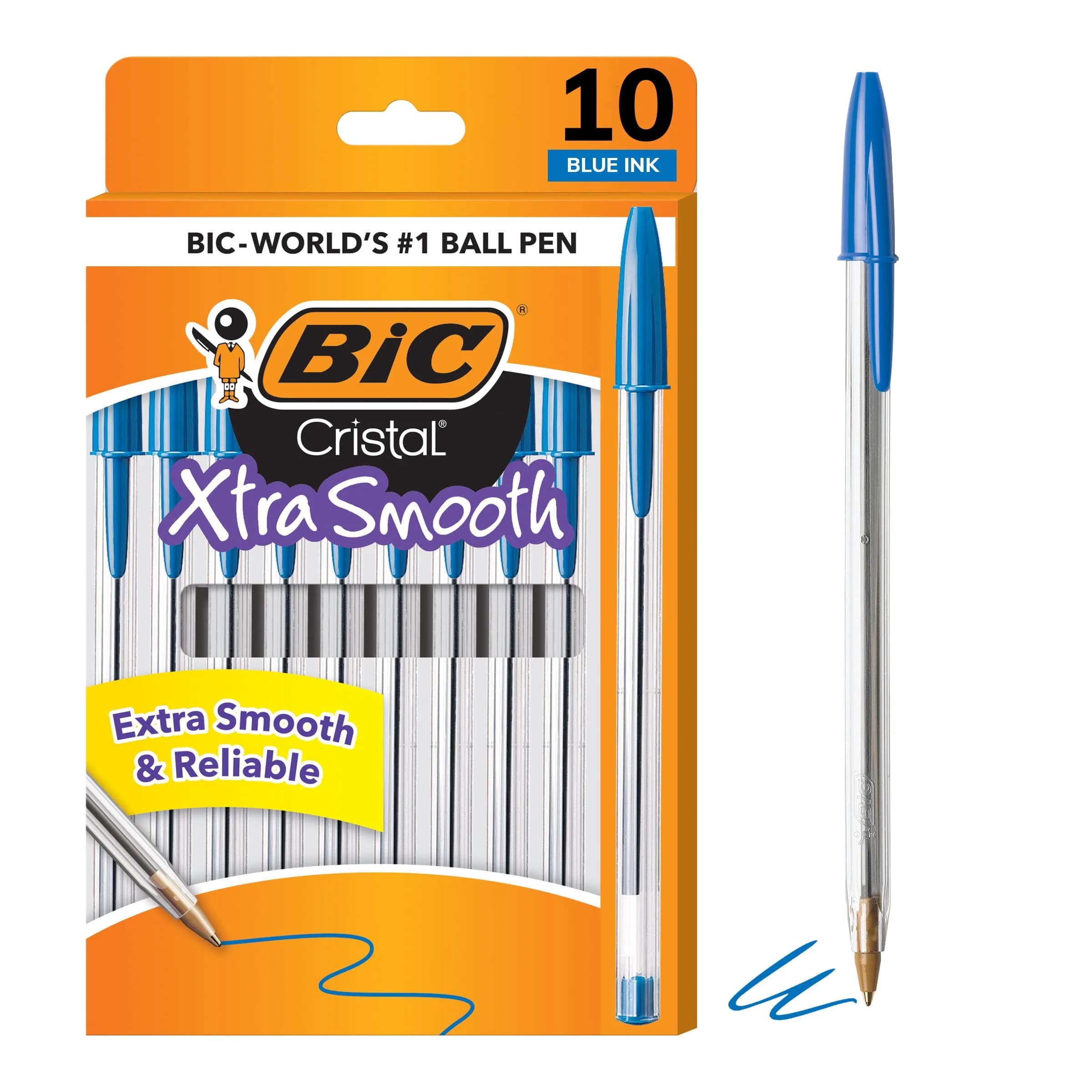 BIC Cristal Xtra Smooth Stic Ballpoint Pens, Medium Point 1.0mm, Blue Ink | 20-Count Pack | Smooth Writing — Blue Ink