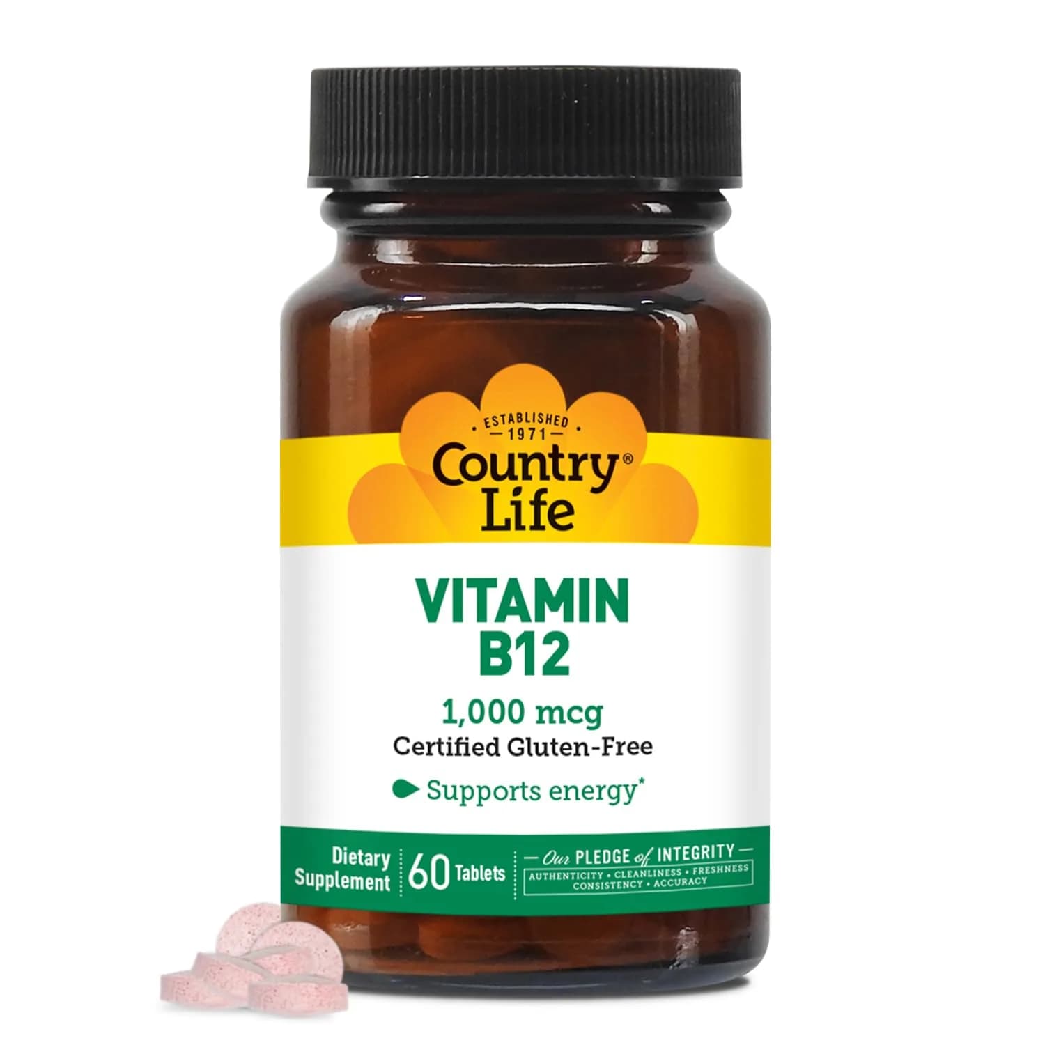 Country Life Vitamin B12 1,000 mcg | Vegan Energy Support, 60 Tablets — No Color