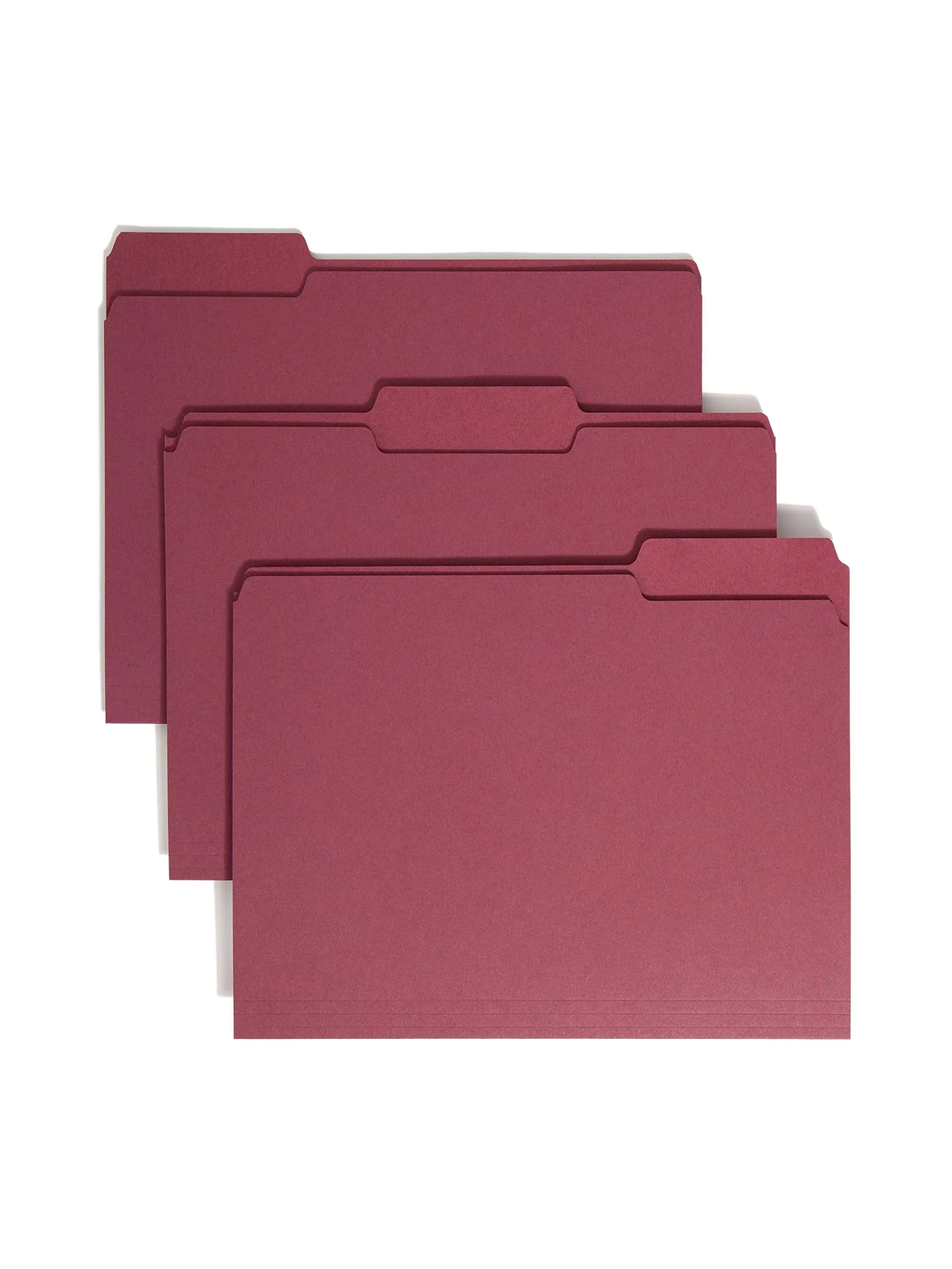 SMEAD Colored File Folder, 1/3-Cut Tab, Letter Size, Maroon, 100 per Box | Vibrant Color for Office & School — Maroon