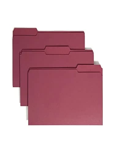 SMEAD Colored File Folder, 1/3-Cut Tab, Letter Size, Maroon, 100 per Box | Vibrant Color for Office & School thumbnail 1