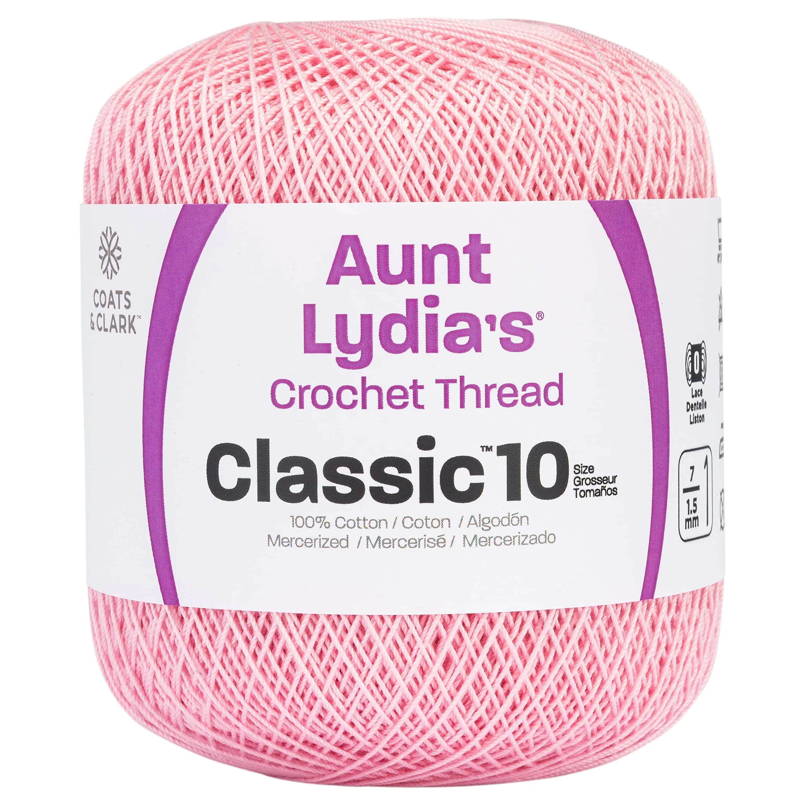 Aunt Lydia's Crochet Cotton Classic Size 10 Thread, Parakeet | 320m (350yd) | 100% Mercerized Cotton — Orchid Pink