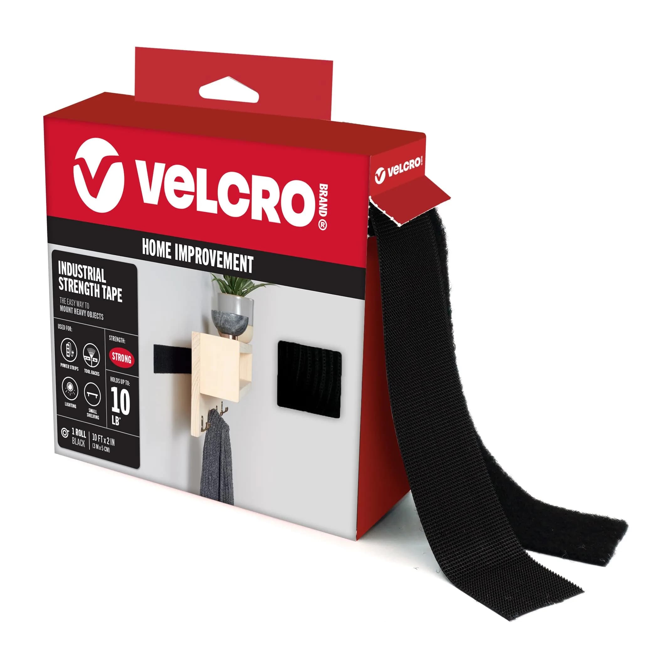 VELCRO Brand Heavy Duty Tape with Adhesive, Black 3.05m (10 Ft) x 5.08cm (2 In) Roll | Industrial Strength Hook & Loop Fastener - main product image
