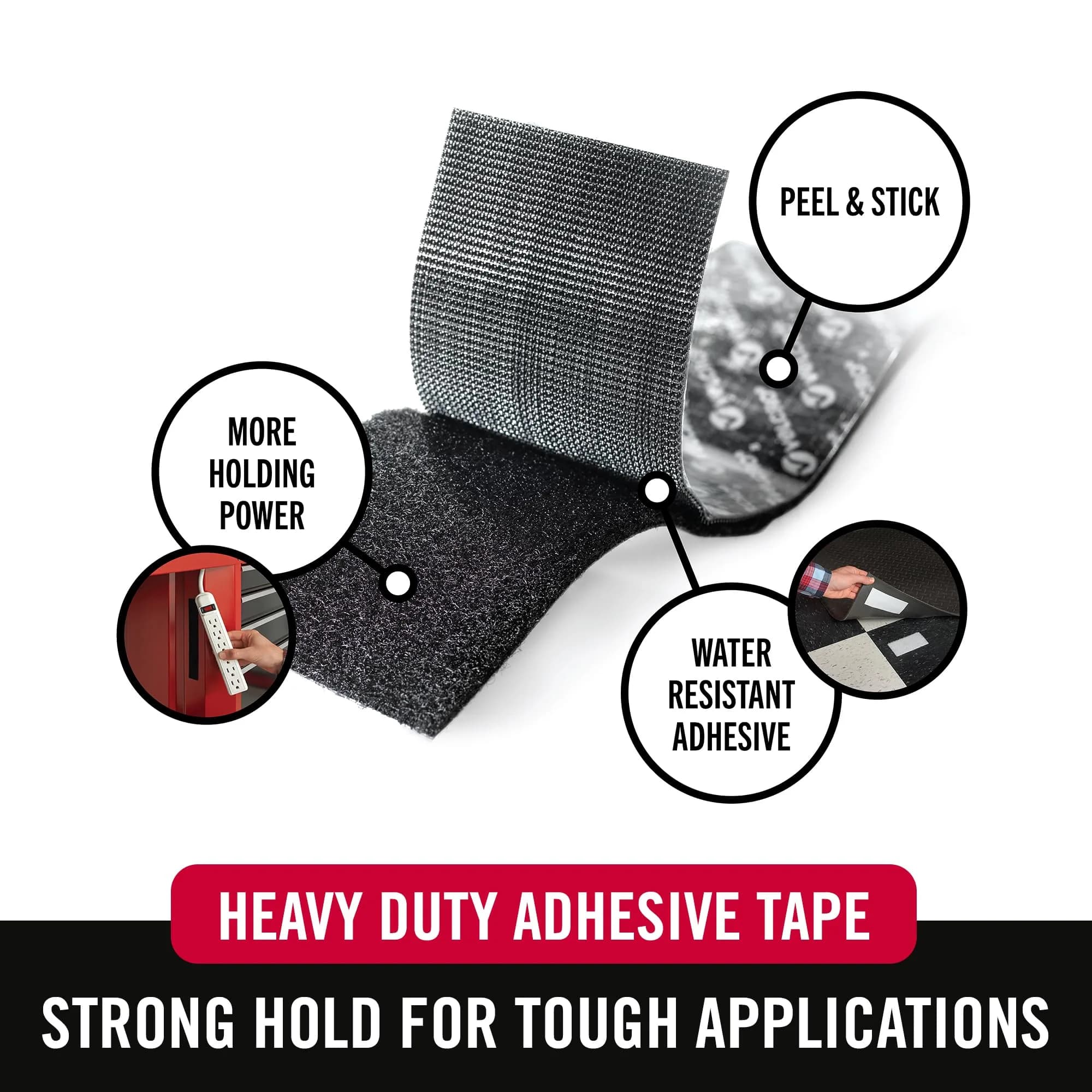VELCRO Brand Heavy Duty Tape with Adhesive, Black 3.05m (10 Ft) x 5.08cm (2 In) Roll | Industrial Strength Hook & Loop Fastener - view 2