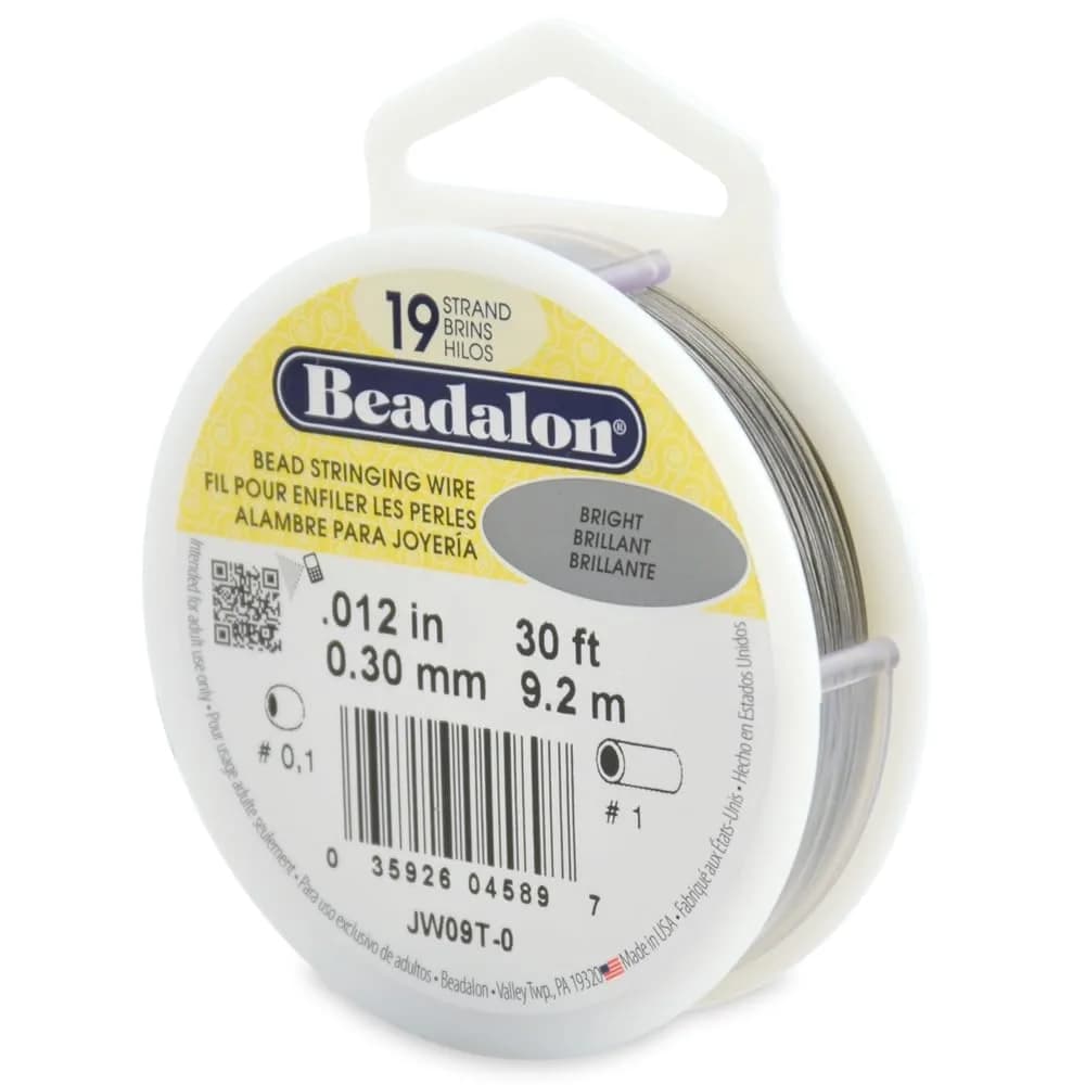 Beadalon 19 Strand Beading Wire - 0.30 mm (0.012 in) Bright, 9.2m (30 ft) | Professional Grade, Made in USA - main product image
