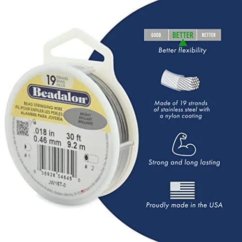 Beadalon 19 Strand Beading Wire - 0.30 mm (0.012 in) Bright, 9.2m (30 ft) | Professional Grade, Made in USA thumbnail 2