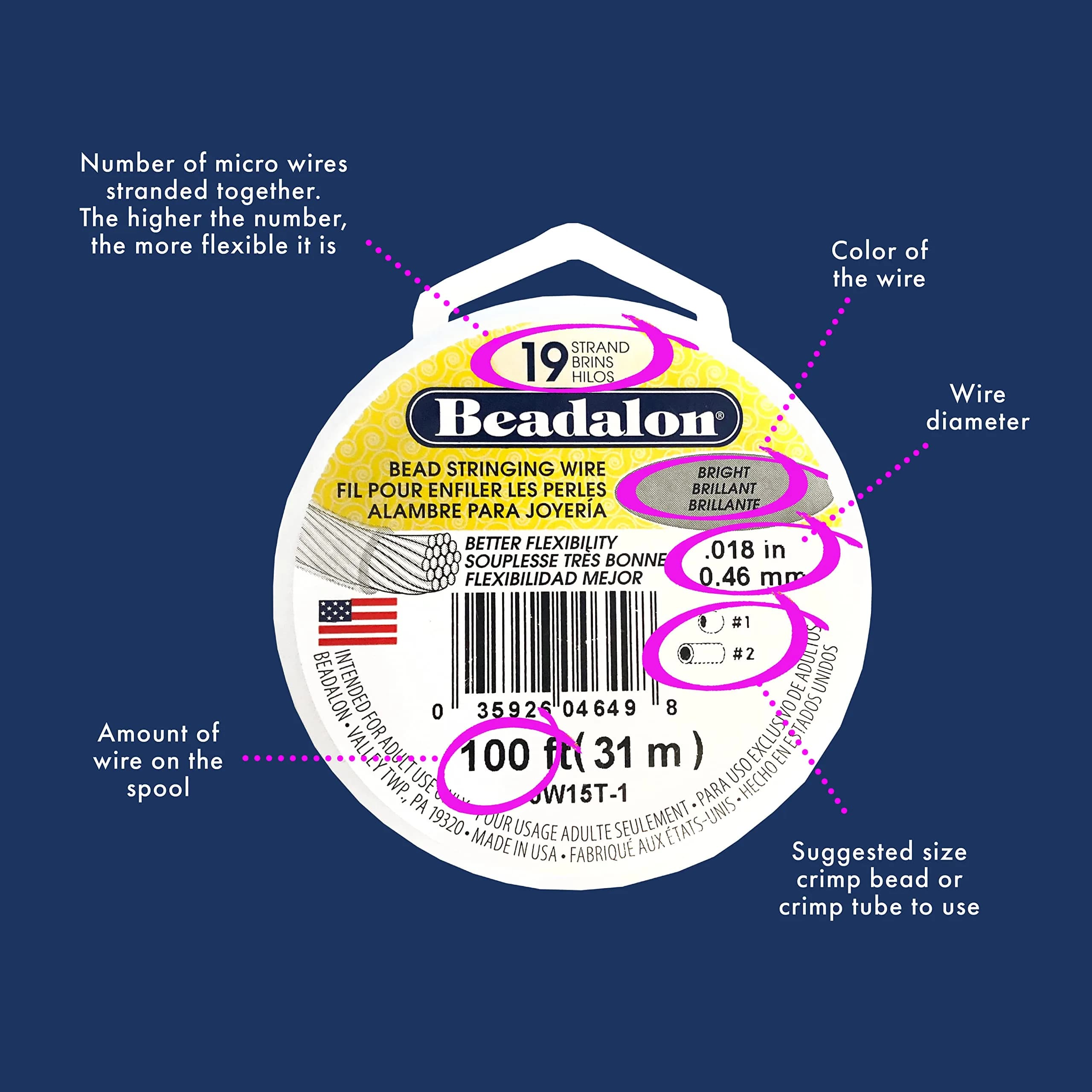 Beadalon 19 Strand Beading Wire - 0.30 mm (0.012 in) Bright, 9.2m (30 ft) | Professional Grade, Made in USA - view 4