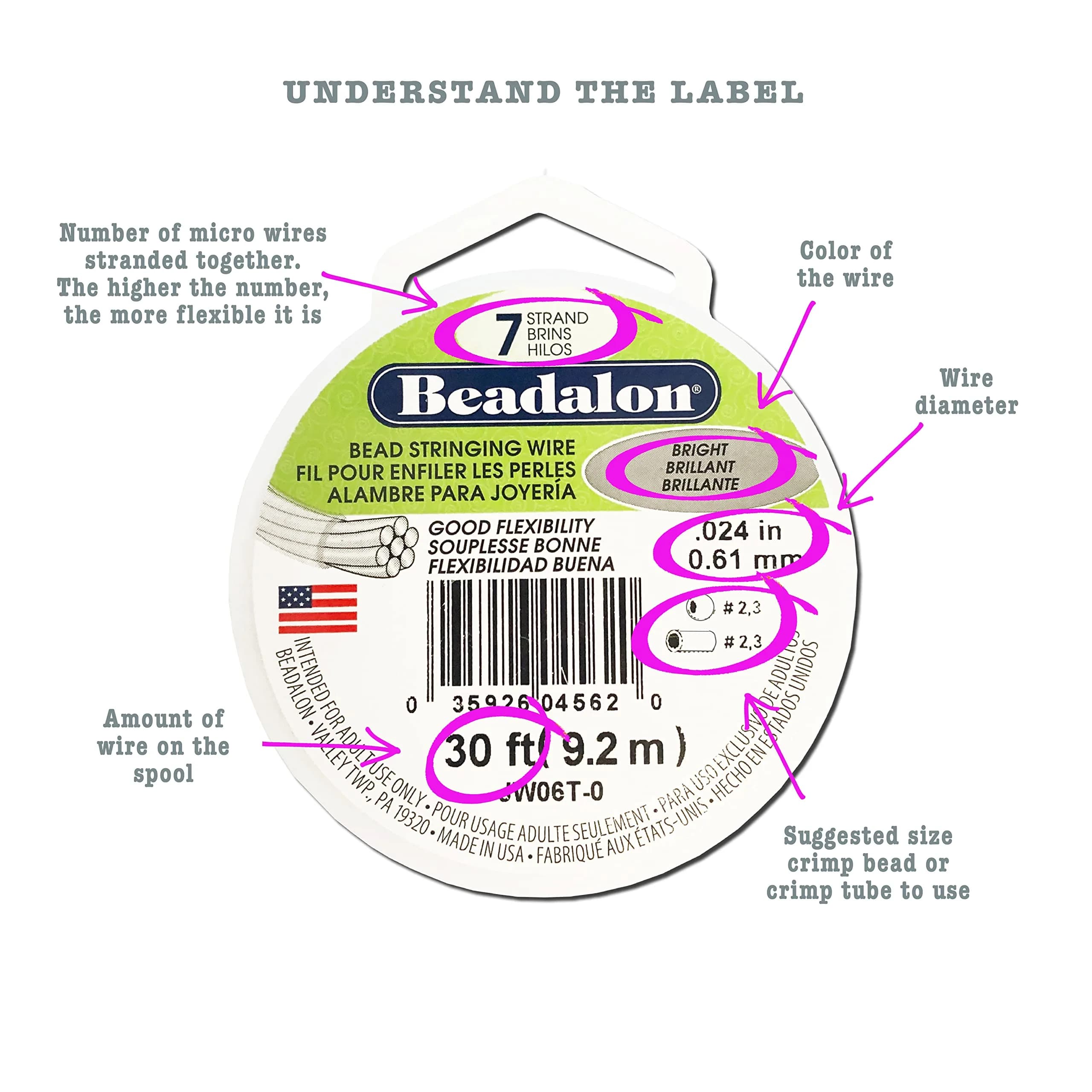 Beadalon 7-Strand Stainless Steel Beading Wire 0.46 mm (0.018 in) Silver | USA-Sourced for Durable Jewelry Making - view 3