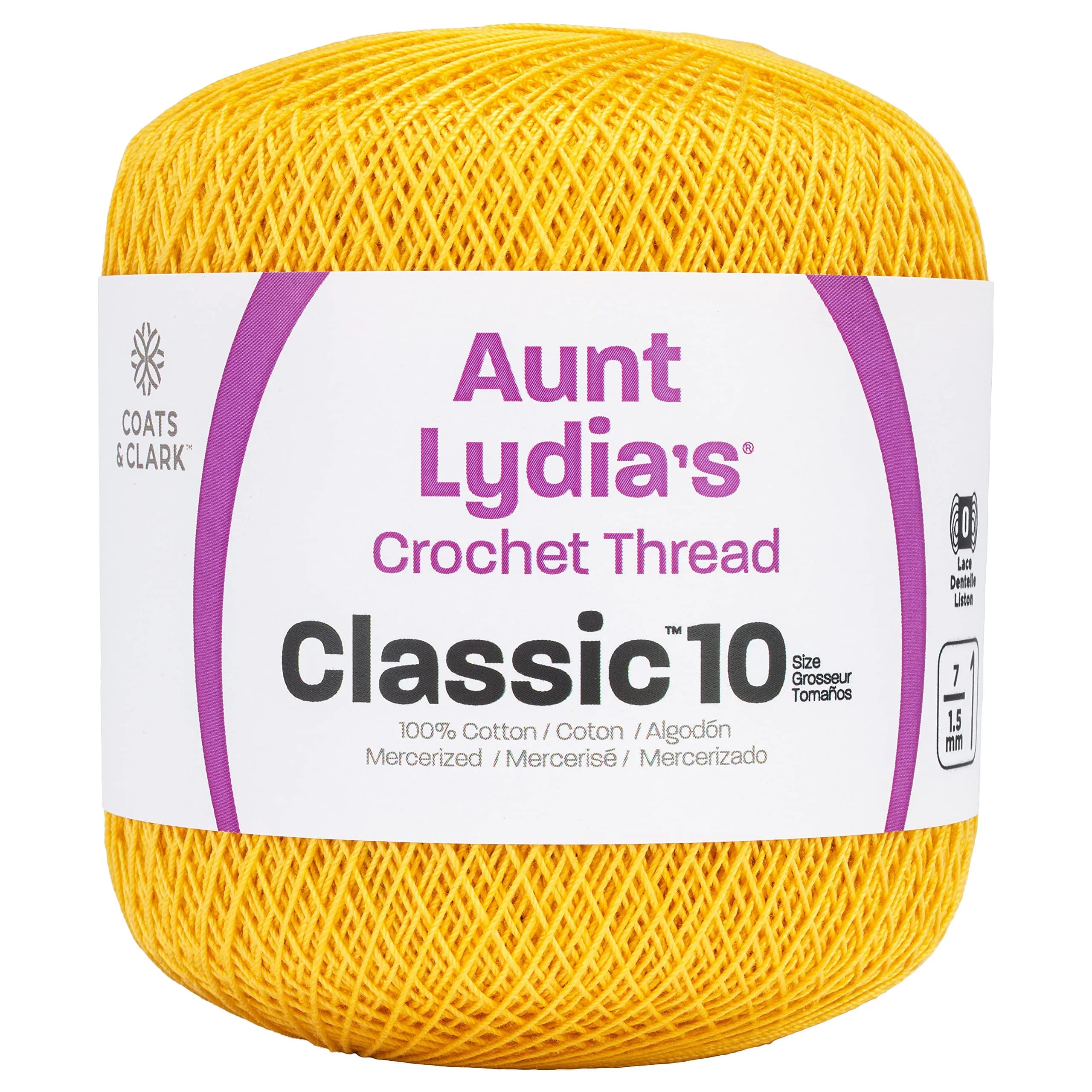 Red Heart Aunt Lydia's Crochet Cotton Size 10 | Mercerized, Golden Yellow, 400yd (365.75m) for Crochet Projects — Golden Yellow
