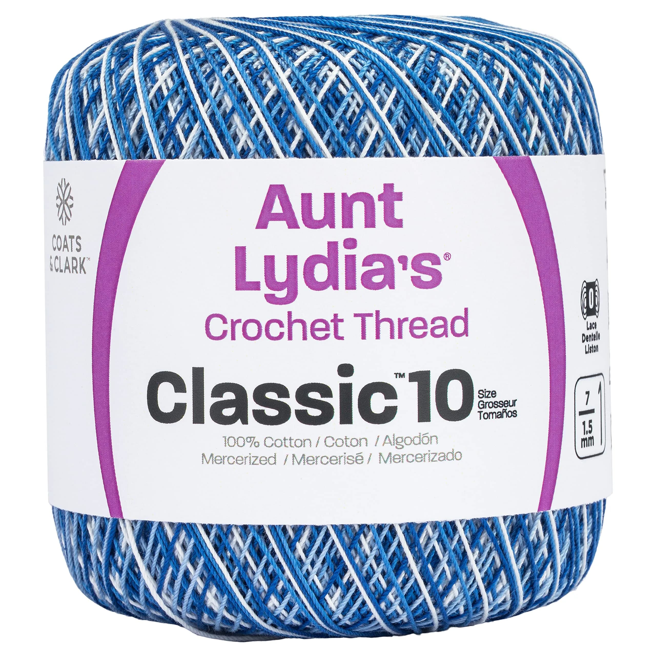 Red Heart Aunt Lydia's Crochet Cotton Size 10 Shades of Blue | Mercerized, Bedspread Weight, 300yd — Shades of Blue