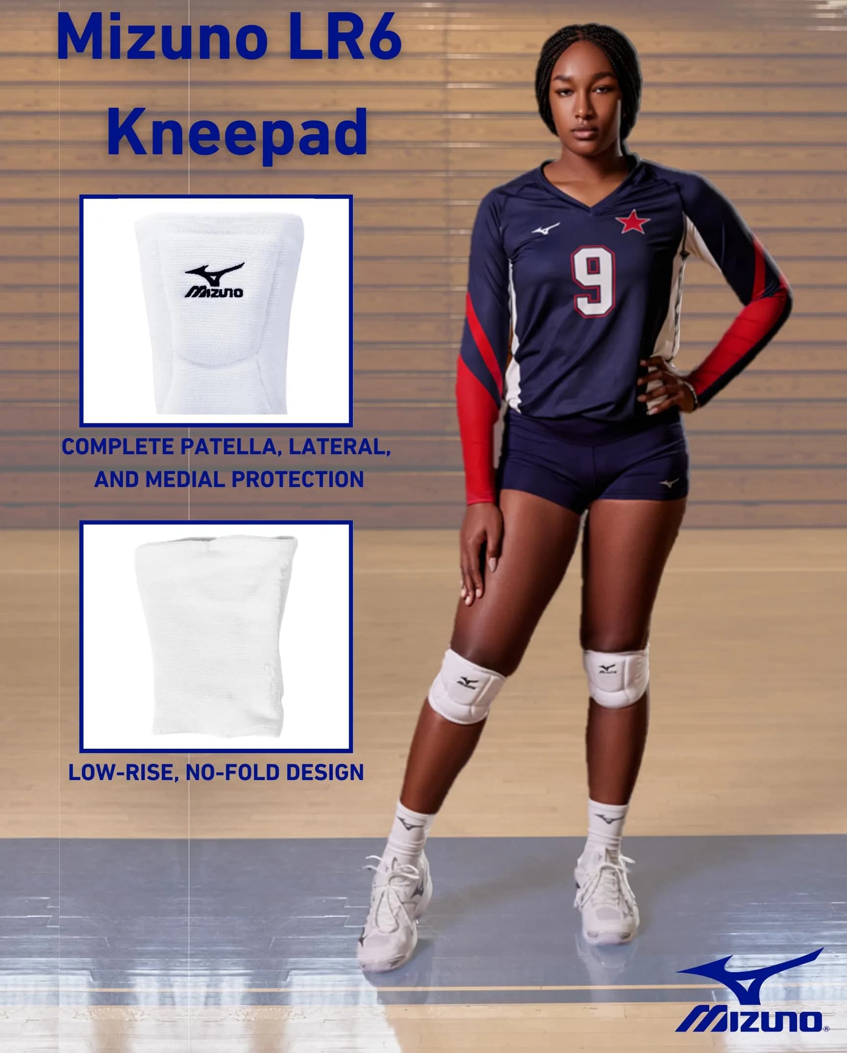 Mizuno LR6 Volleyball Kneepad, Black, Large | Volleyball Knee Protection for All Levels - view 2