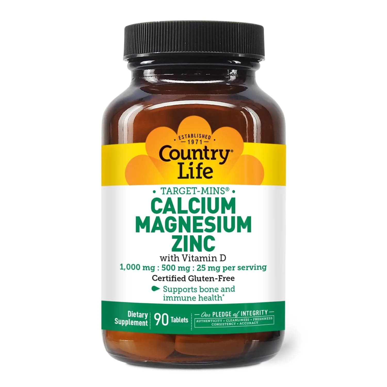 Country Life Calcium Magnesium Zinc 1000 mg/500 mg/25 mg | Supports Bone & Muscle Health, Gluten-Free