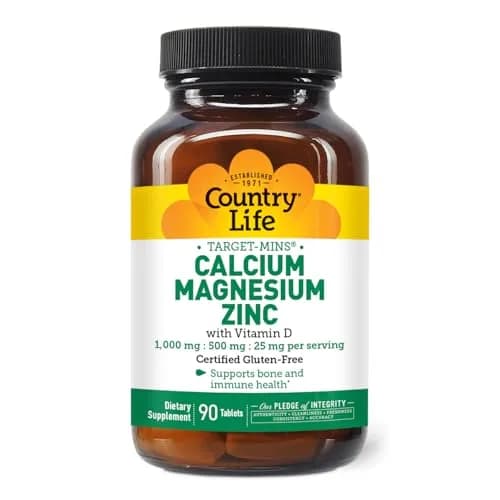 Country Life Calcium Magnesium Zinc 1000 mg/500 mg/25 mg | Supports Bone & Muscle Health, Gluten-Free thumbnail 1