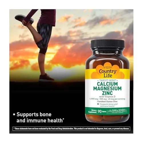 Country Life Calcium Magnesium Zinc 1000 mg/500 mg/25 mg | Supports Bone & Muscle Health, Gluten-Free thumbnail 2
