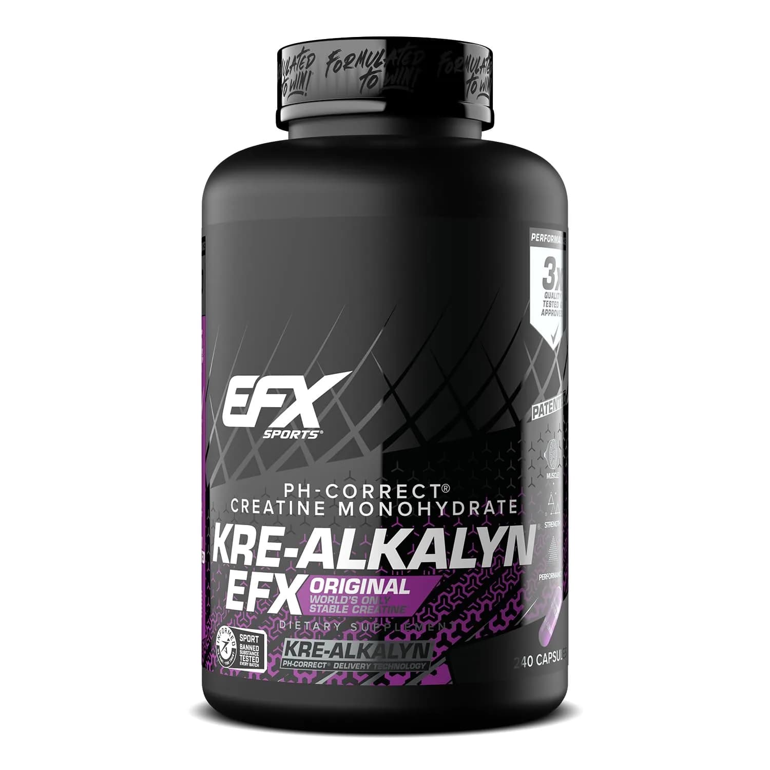 EFX Sports Kre-Alkalyn EFX pH-Correct Creatine Monohydrate Capsules 240 Count (120 Servings) | Clinically Tested Strength & Performance — No Color