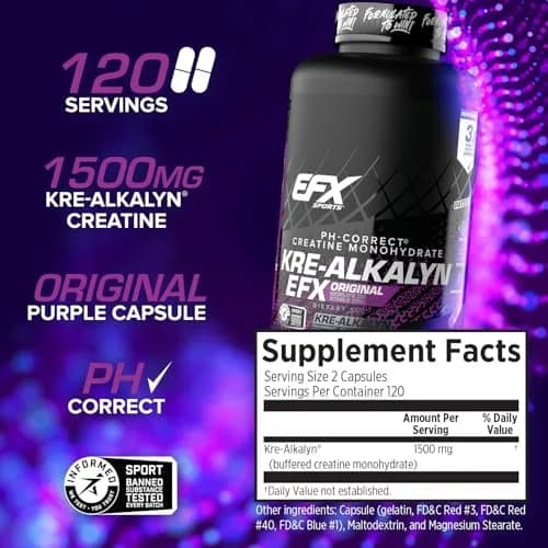 EFX Sports Kre-Alkalyn EFX pH-Correct Creatine Monohydrate Capsules 240 Count (120 Servings) | Clinically Tested Strength & Performance thumbnail 3