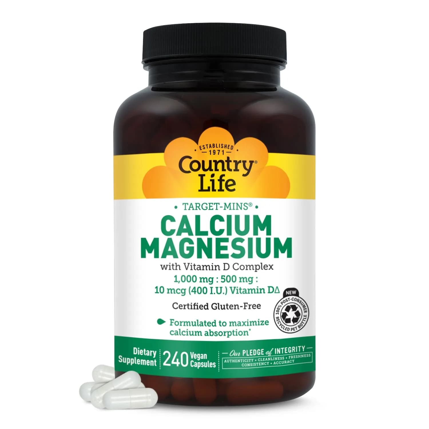 Country Life Target-Mins Calcium Magnesium with Vitamin D, 240 Capsules | Bone & Bone Health Support — Capsule
